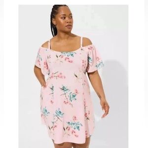 Torrid Pink Floral Cold Shoulder Mini Dress NWT Size 12 Cottagecore Spring